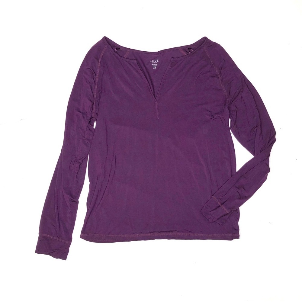 Gap Split Neck Long Sleeve Tee Purple Soft Casual Top XS